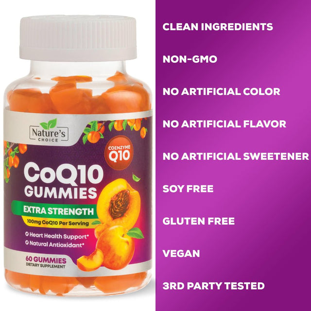 Nature'S Coq10 100Mg Gummies, 3X Better Absorption, Antioxidant for Heart Health Support & Energy Production, Ultra Coenzyme Q10 Vitamins, Coq 10 Supplements, Dietary Supplement, Non-Gmo - 60 Gummies