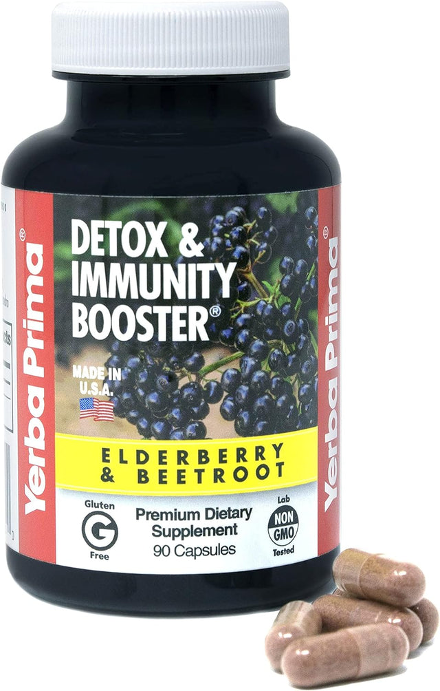 Yerba Prima Elderberry & Beetroot Caps - Detox & Immunity Booster - 90 Capsules Natural Immune Support Supplement - Gluten Free, Non-Gmo, Vegan