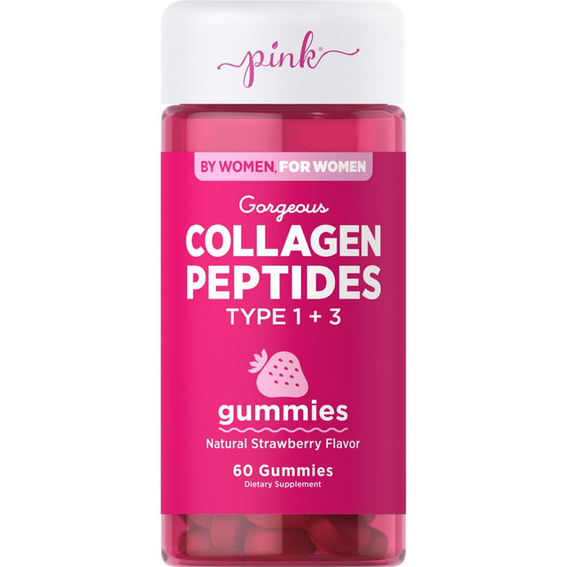 Pink Collagen Beauty Gummies, Strawberry Flavor, Dietary Supplement, 60 Gummies