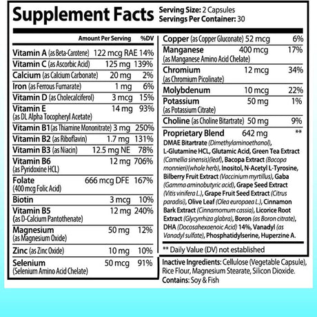 Neurowave Brain Support Supplement - 19-Ingredient Formula for Mental Clarity, Focus, Energy - Suitable for Men Women (60 Cap)