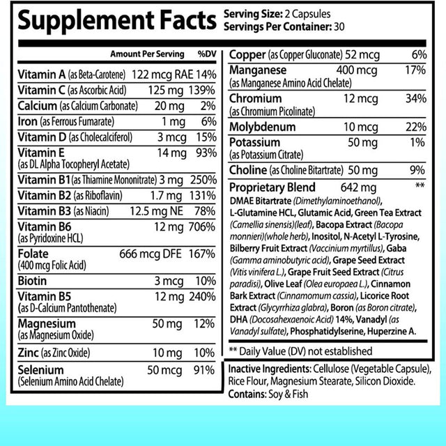 Neurowave Brain Support Supplement - 19-Ingredient Formula for Mental Clarity, Focus, Energy - Suitable for Men Women (60 Cap)