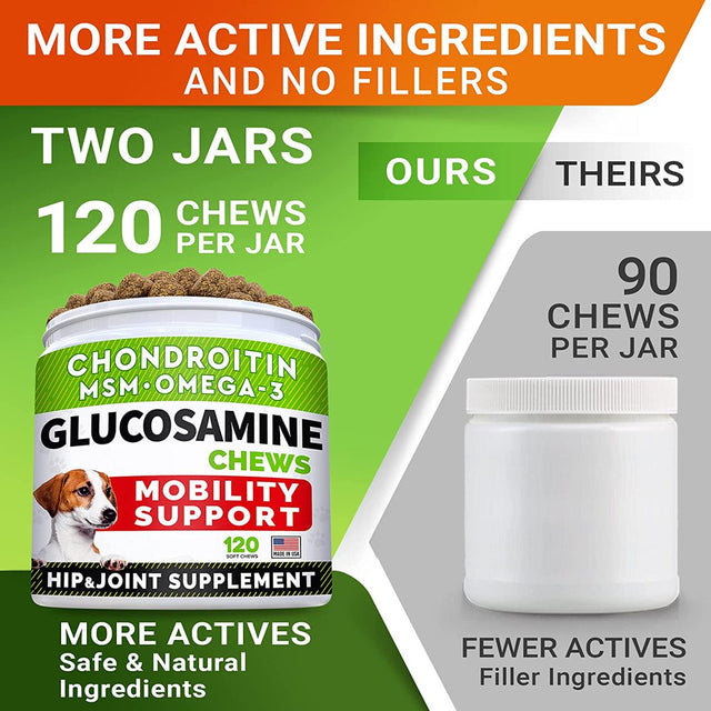 Glucosamine Treats for Dogs - Joint Supplement W/Omega-3 Fish Oil - Chondroitin, MSM - Advanced Mobility Chews - Joint Pain Relief - Hip & Joint Care - Chicken Flavor - Made in USA