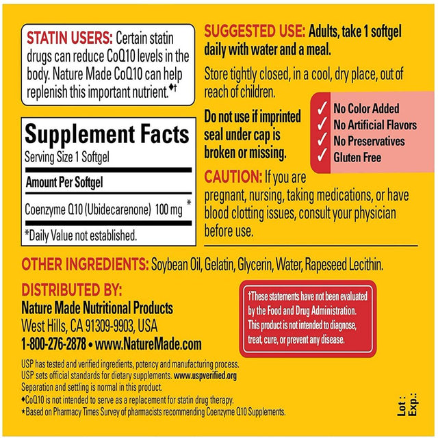 Nature Made Coq10 100 Mg Softgels, 72 Ea (Pack of 6)