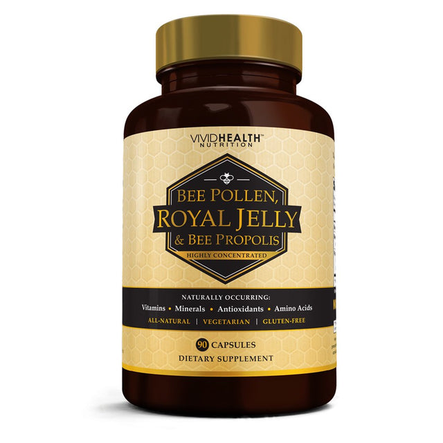 Immune Boosting, Pure Royal Jelly Capsules with Bee Pollen, Bee Propolis, 90 Veggie Caps