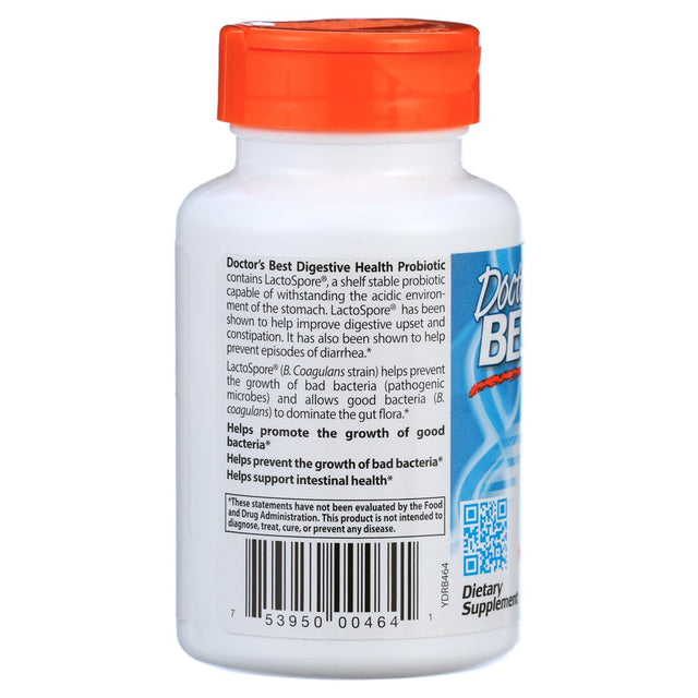 Doctor'S Best Digestive Health Probiotic 2 Billion with Lactospore, Non-Gmo, Vegan, Gluten Free, Soy Free, 60 Veggie Caps