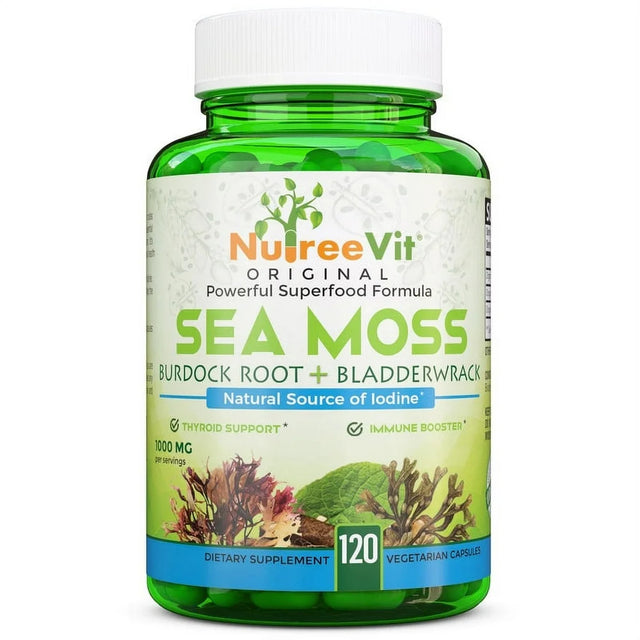 Nutreevit 100% Organic - Sea Moss + Bladderwrack + Burdock Powerful Superfood Formula (60 Count)