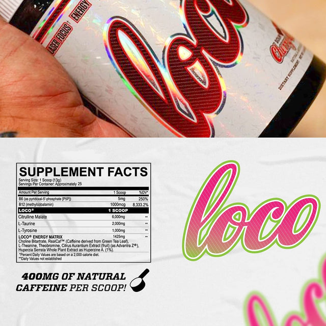 LOCO® Pre-Workout Nitric Oxide Booster | Supports Muscle Pumps & Enhanced Vascularity | for Energy, Focus & Intensity | 400Mg of Natural Caffeine per Scoop (Watermelon Candy)