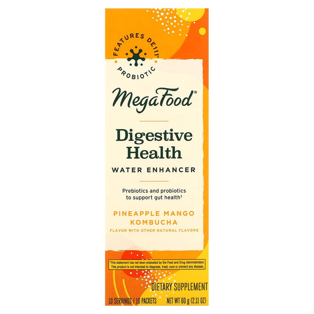 Megafood Digestive Health Water Enhancer, Pineapple Mango Kombucha, 10 Packets, 0.21 Oz (6 G) Each