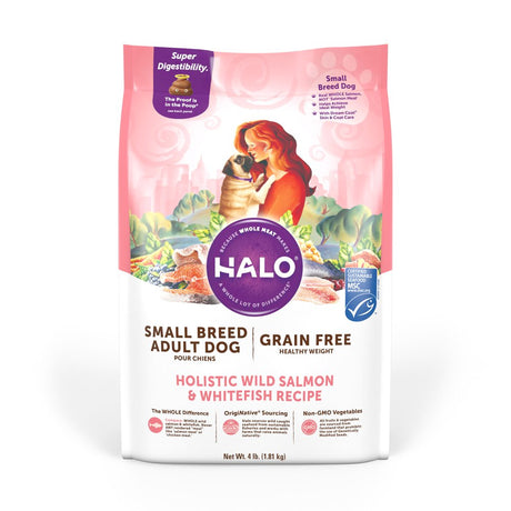 Halo Purely for Pets Whitefish and Salmon Flavor Dry Dog Food, 4Lbs. Bag