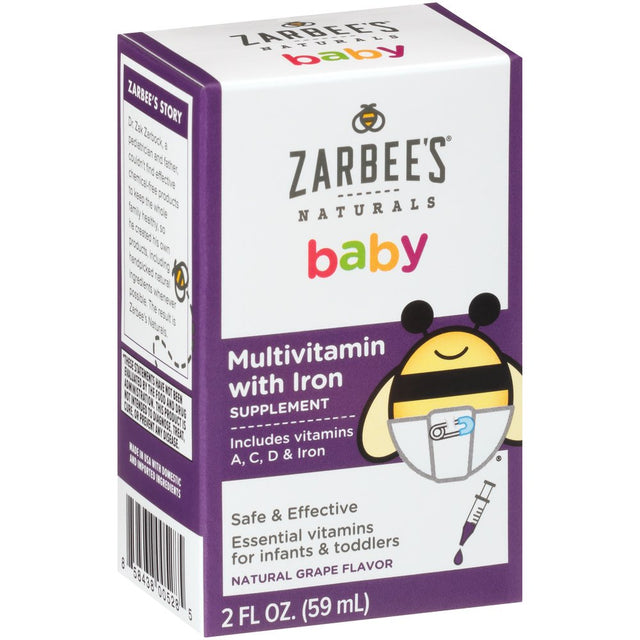 Zarbee'S Naturals Baby Multivitamin with Iron Supplement, Grape, 2 Fl Oz