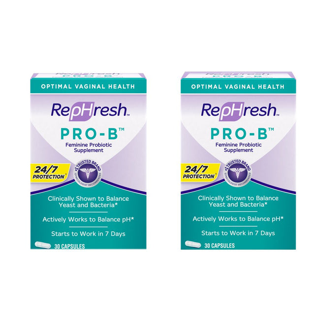 Rephresh Pro B Probiotic 24/7 Protection Feminine Supplement Capsules 30 Ct (Twin Pack)