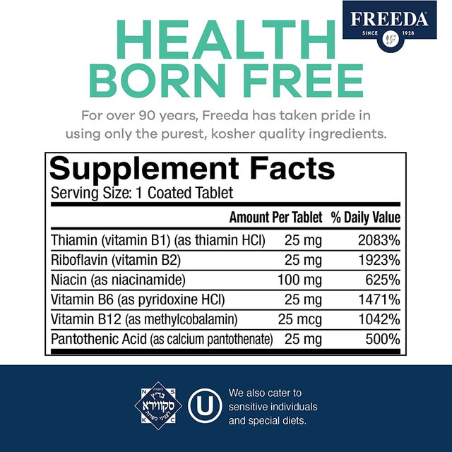 Freeda Kosher B Complex No Folic No Paba - 250 Tablets