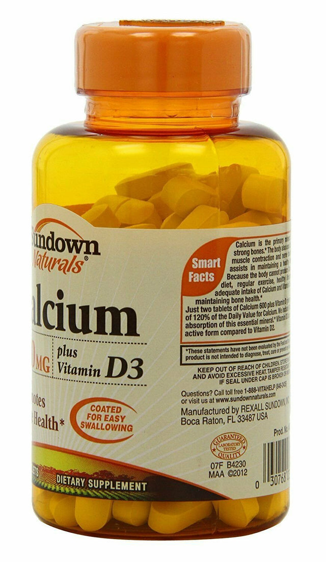 Sundown Naturals Calcium 600Mg + Vitamin D3, Promotes Bone Health, 120 Ct