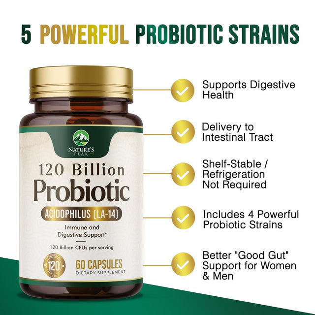 Probiotics for Digestive Health - 120 Billion CFU Guaranteed with Diverse Strains for Women'S Vaginal & Urinary Health & Daily Immune Support, Nature'S Acidophilus Probiotic Supplement - 60 Capsules