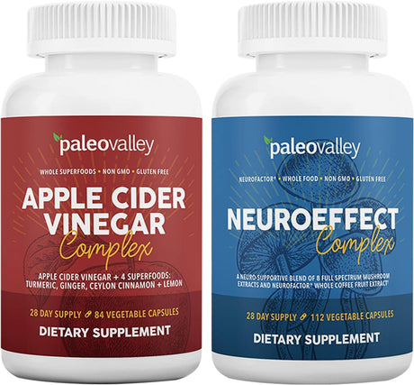 Paleovalley Apple Cider Vinegar Complex and Neuroeffect Bundle - Turmeric, Ginger, Cinnamon, Lemon, Neuro Mushroom, Coffee Fruit - Organic Nutritional Supplements for Focus, Memory, Energy Support