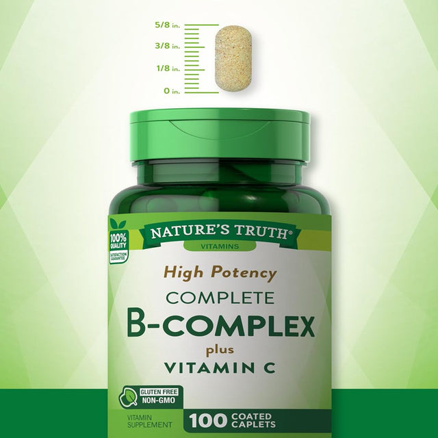 B Complex Vitamins plus Vitamin C | 100 Caplets | Vegetarian, Non-Gmo & Gluten Free | by Nature'S Truth