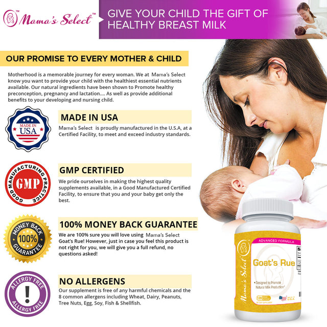 Mama'S Select Goat'S Rue - Organic Herbal Support for Lactation and Nursing - Drastically Increase Breast Milk Supply - Gluten Free, Dairy and Soy Free - 120 Vegetarian Capsules