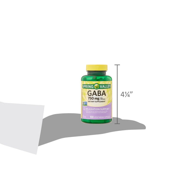 Spring Valley GABA Amino Acid Supplement, 750 Mg, Unflavored, 100 Count