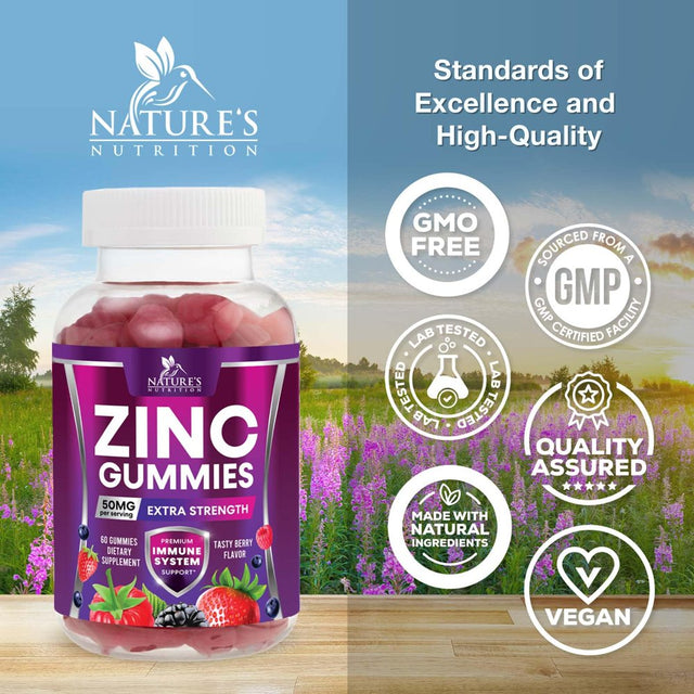 Zinc Gummies for Adults 50Mg - High Absorption Immune Health Support Gummy & Antioxidant Supplement, Dietary Supplement Zinc Vitamin for Men and Women, Vegan, Non-Gmo and Gluten Free - 60 Gummies