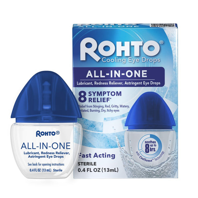 (2 Pack) Rohto® All-In-One Multi-Symptom Relief Cooling Eye Drops, 0.4 Fl Oz