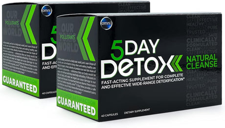 Wellgenix Omni 5 Day Detox Cleanse - Premium Natural Body Detox Supplement, 40 Toxin Removal Capsules, Total Body Purge, Supports Healthy Liver, Kidneys, Urinary Tract, & Digestive System (2 Pack)