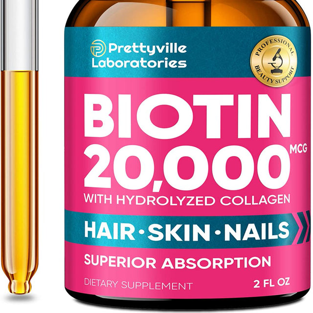 Liquid Biotin for Hair Growth 20000Mcg - Biotin & Collagen Liquid Drops Support Hair Health, Strong Nails and Glowing Skin - Perfect for Hair Growth for Men & Women - 2X Power of Biotin 10000Mcg