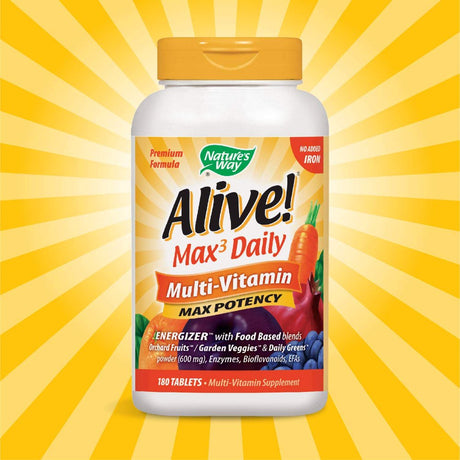 Nature'S Way Alive! Max3 Potency Multivitamin, High Potency B-Vitamins, No Iron, 180 Tablets