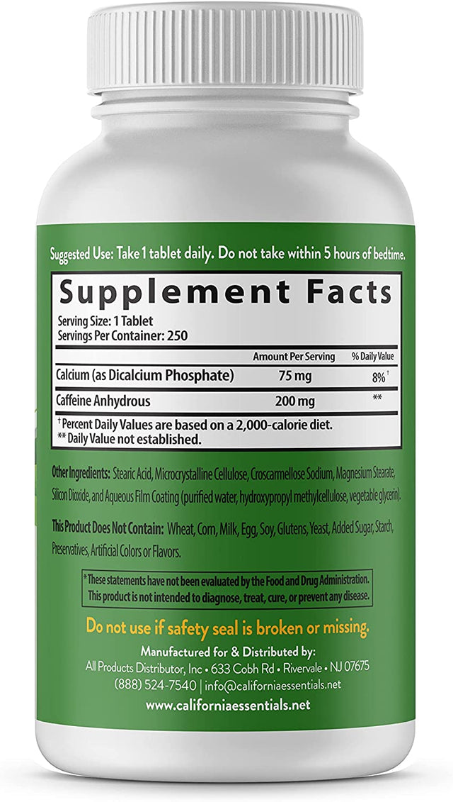 Energy plus Focus 200Mg Caffeine Supplement, 250 Tablets. Boosts Alertness, Endurance, and Mental Clarity for Athletes at the Gym or Sports. Aids Metabolism, Weight Management, and Pre-Workout Energy.