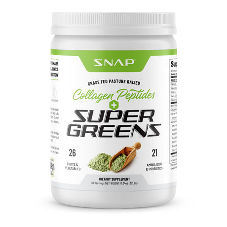 Collagen Peptides Super Greens Powder Snap Supplements - Grass Fed, Non-Gmo, Pasture Raised Superfood - 30 Servings