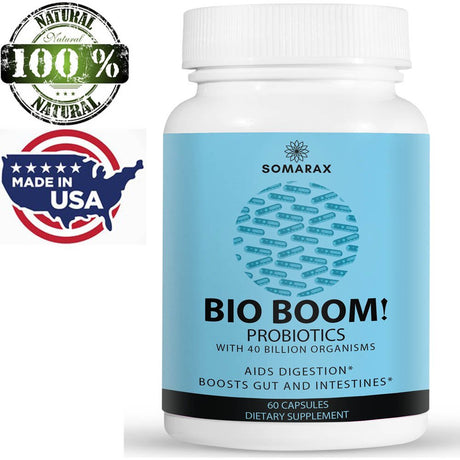 Bio Boom! Probiotics 40 Billion CFU for Women & Man, 15X More Effective Probiotic Supplement, Lactobacillus Acidophilus Probiotics for Immune Support and Digestive Health - 60 Capsules by Somarax