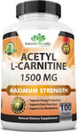 Acetyl L-Carnitine 1,500 Mg High Potency Supports Natural Energy Production, Sports Nutrition, Supports Memory/Focus - 100 Veggie Capsules