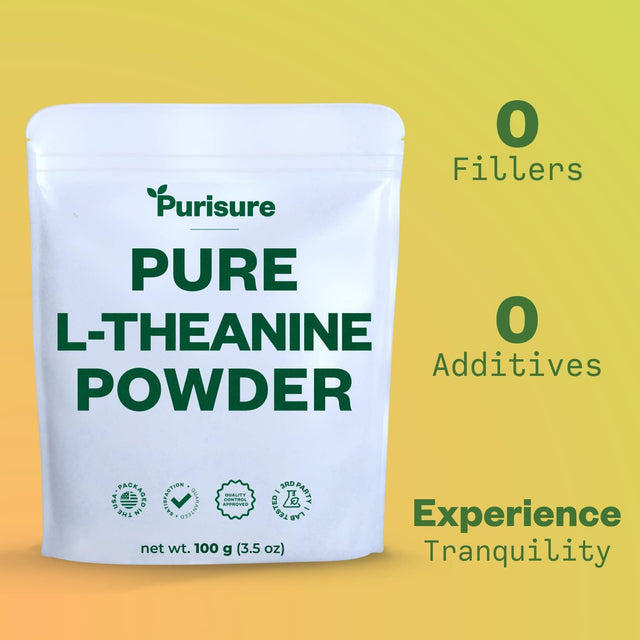 L-Theanine Powder, 100 G, Pure L Theanine Powder That Promotes Relaxation and Focus, L-Theanine Supplement for Cognitive Function, No Fillers, Non-Gmo, 1000 Servings