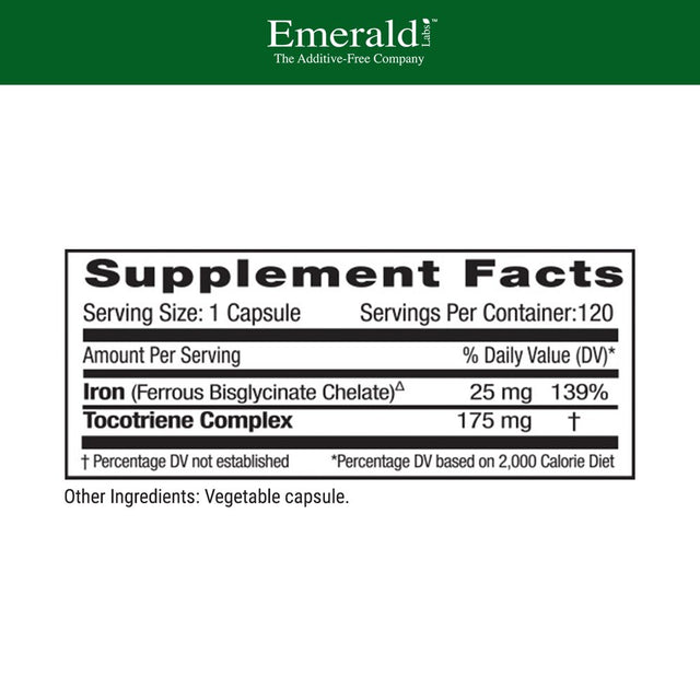 Emerald Labs Gentle Iron 25 Mg to Support Relief of Constipation, Gold Standard Bioavailability - 120 Vegetable Capsules