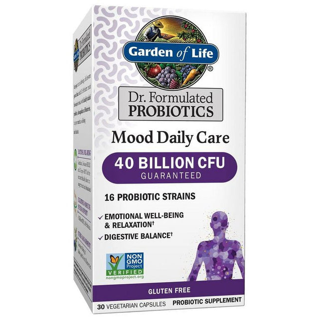 Garden of Life Dr. Formulated Mood Probiotics | Daily Care | 40 Billion CFU | Stress Support | 30Ct