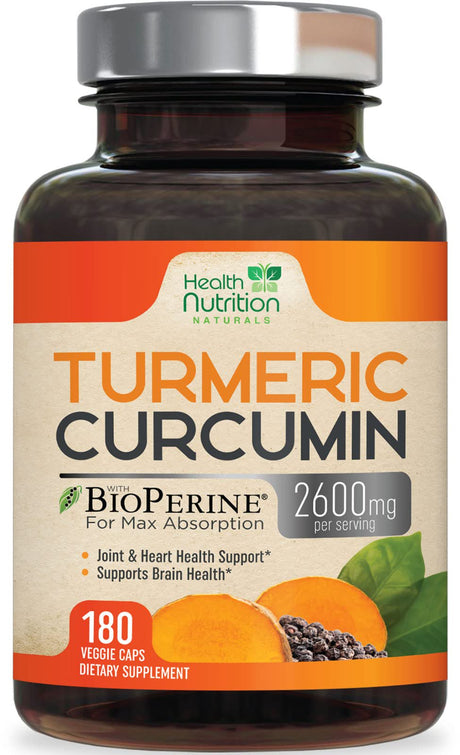 Turmeric Curcumin with Bioperine 95% Standardized Curcuminoids 2600Mg - Black Pepper for Max Absorption, Herbal Joint Support Supplement, Nature'S Non-Gmo & Gluten Free Tumeric Extract - 180 Capsules