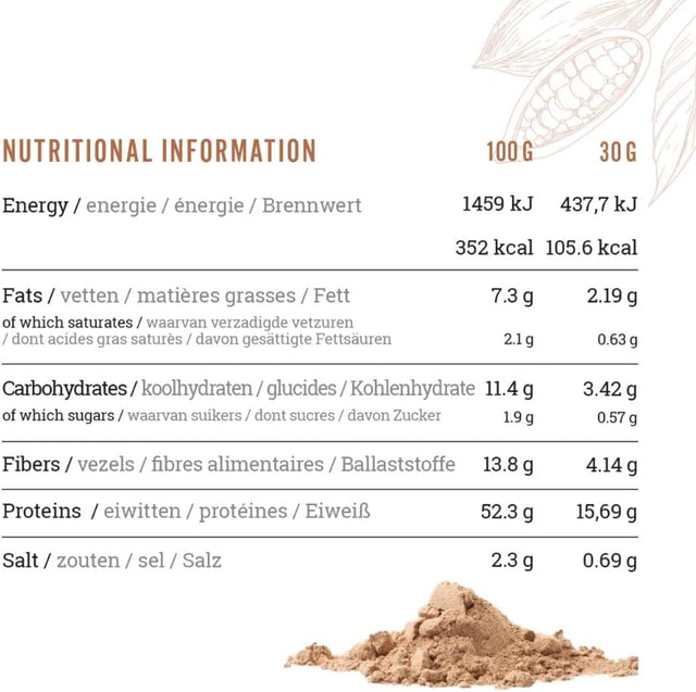 100% Natural and Vegan Protein Powder with Chocolate Flavor - with Probiotics – Low Carb Soy Free Protein Powder Made from Natural Ingredients and Enzymes – Made in Europe