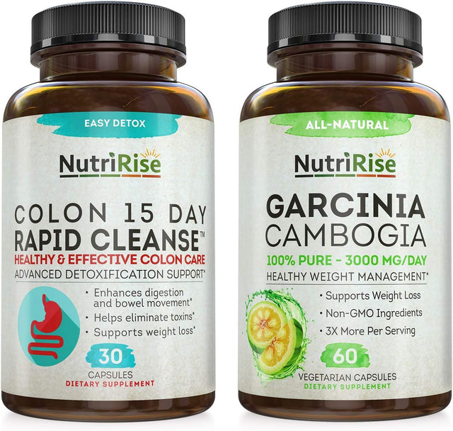 Nutririse Colon Cleanse + Garcinia Cambogia, Cleansing & Weight Management Support Bundle, Gluten Free, Natural Appetite Support and Gentle Cleanser for Women & Men with Probiotics & MCT Oil