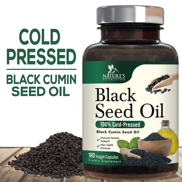 Black Seed Oil Capsules 1000Mg - Vegan Cold-Pressed Nigella Sativa Black Seed Oil, Nature'S Pure Black Cumin Seed Oil for Immune, Hair and Brain Support, Non-Gmo - 180 Capsules