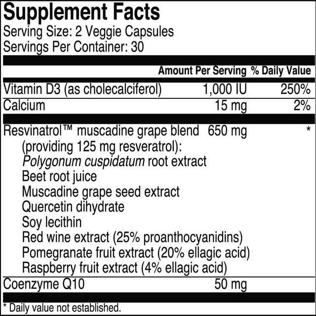 Resvinatrol Complete Capsules, 60 Count- Resveratrol Supplement Supports Healthy Aging, Heart Health, and Immune Function with Quercetin, Grape Seed Extract, Vitamin D3 and Coq10