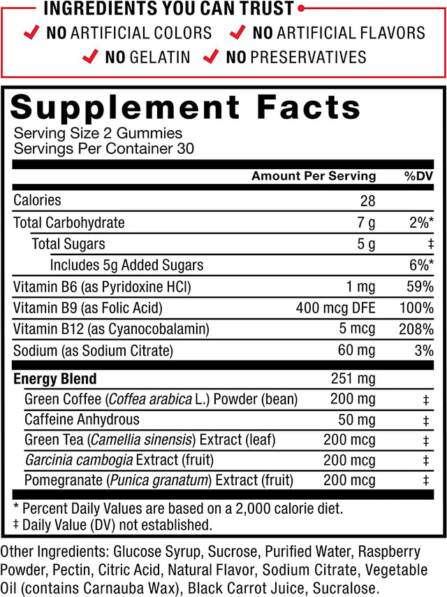 Force Factor Leanfire Thermo Gummies with B12 Vitamins, Caffeine, & Green Coffee Bean, Boost Energy, Metabolism, Endurance, Stamina, Motivation, Focus, & Performance, Pre Workout Gummies, 60 Gummies