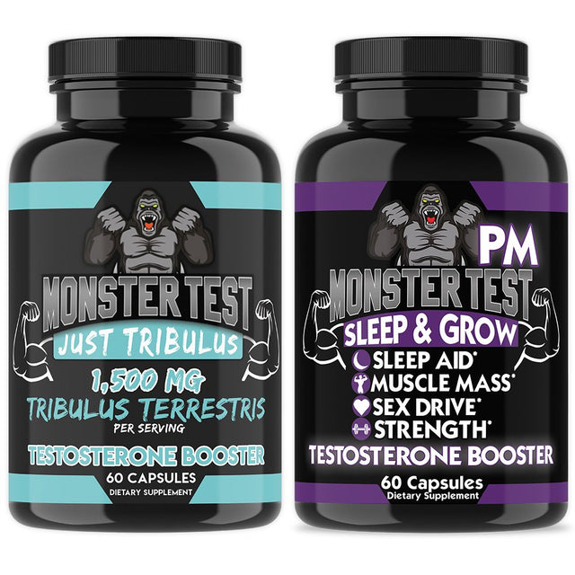 Monster Test Mens Just Tribulus + Monster PM Sleep Aid Testosterone Booster 2Pk