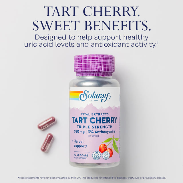 Solaray Triple Strength Tart Cherry Fruit Extract | Helps Support Healthy Uric Acid Levels W/ Antioxidants & Anthocyanins | Non-Gmo & Vegan | 90Ct