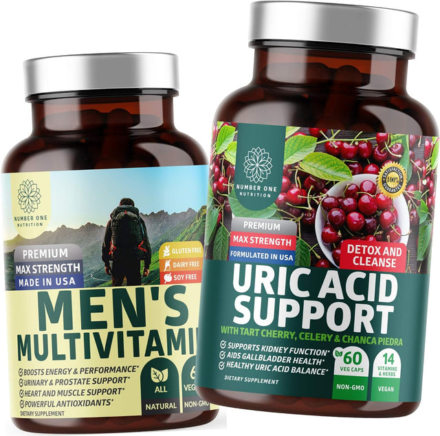 Number One Nutrition N1N Premium Uric Acid Support and Men'S Multivitamins, All Natural Supplements to Support Energy Levels, Prostate Health and Urinary Tract Functions, 2 Pack Bundle