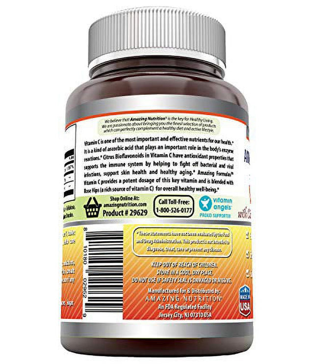 Amazing Formulas Vitamin C with Rose Hips and Citrus Bioflavonoids – 240 Tablets- Non-Gmo, Vegan - Promotes Immune Function