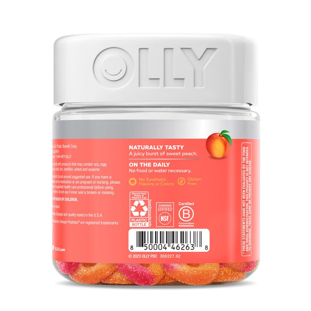 OLLY Collagen Gummy Rings Supplement, 2.5G Collagen, Peach, 30 Ct