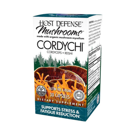 Host Defense, Cordychi Capsules, Helps Reduce Stress and Fatigue, Mushroom Supplement with Cordyceps and Reishi, Vegan, Organic, 30 Capsules (15 Servings)