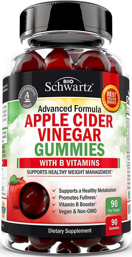 Apple Cider Vinegar Gummies for Weight Loss - ACV Gummies with the Mother for Women & Men - Energy Boost Bloat Digestive & Immune Support - Vitamin B12 B6 B 9 Folic Acid - Vegan Detox Cleanse -90Ct