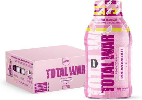 REDCON1 Total War Ready to Drink Preworkout, Pink Lemonade - 350Mg of Fast Acting RTD Caffeine - Beta Alanine + Citrulline Malate for Increased Pump - Keto Friendly Workout Drink (12 Servings)