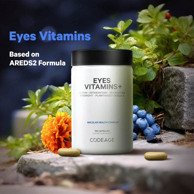 Codeage Eyes Vitamins AREDS 2 Formula, Astaxanthin, Lutein, Meso Zeaxanthin, Zinc, Omega-3, Marigold, 120 Ct