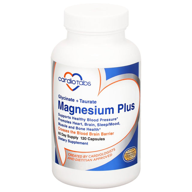 Cardiotabs Magnesium plus – 200 Mg of Magnesium Glycinate and Magnesium Taurate for Blood Pressure, Heart, Brain, Sleep & Mood Support – Highly Concentrated and Well